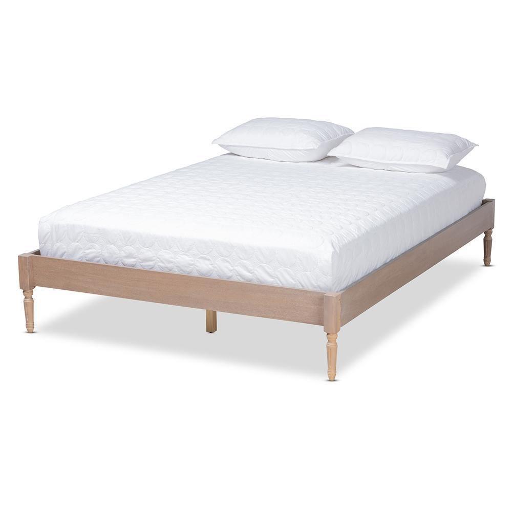 Colette French Bohemian Antique Oak Finished Wood Queen Size Platform Bed Frame FredCo