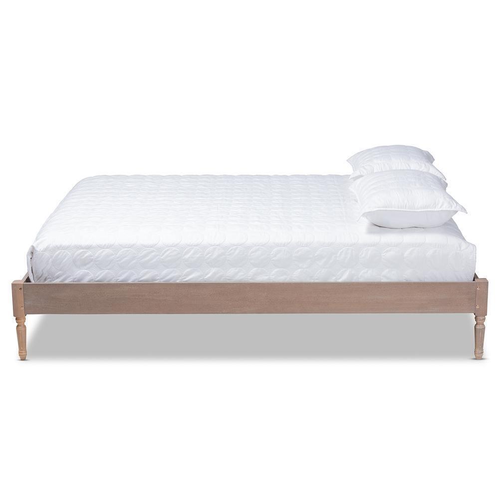 Colette French Bohemian Antique Oak Finished Wood Queen Size Platform Bed Frame FredCo