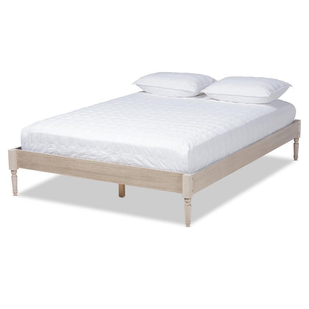 Colette French Bohemian Antique White Oak Finished Wood Full Size Platform Bed Frame FredCo