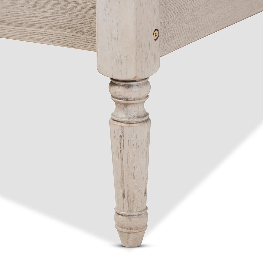 Colette French Bohemian Antique White Oak Finished Wood Full Size Platform Bed Frame FredCo
