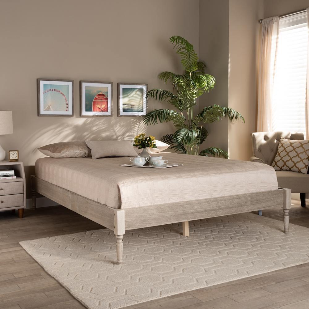 Colette French Bohemian Antique White Oak Finished Wood Full Size Platform Bed Frame FredCo