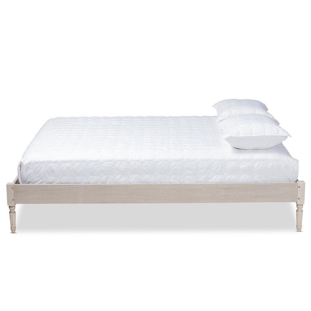 Colette French Bohemian Antique White Oak Finished Wood Full Size Platform Bed Frame FredCo