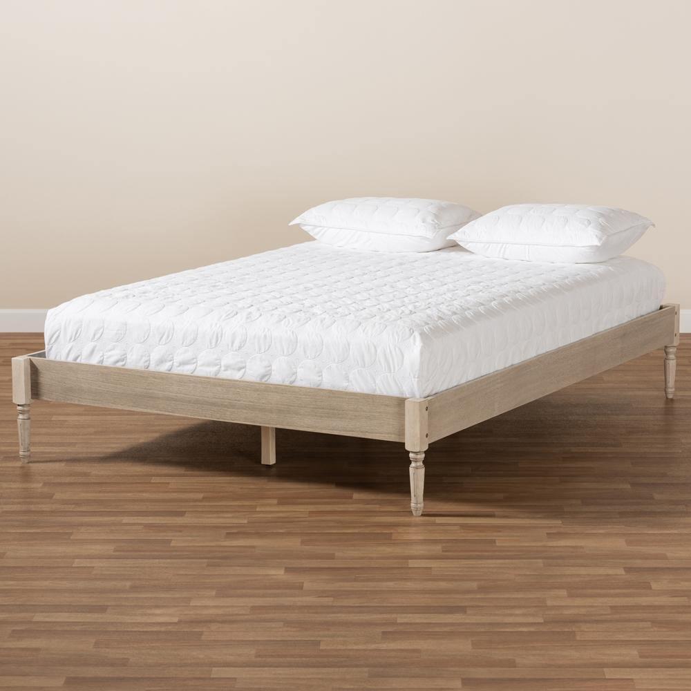 Colette French Bohemian Antique White Oak Finished Wood King Size Platform Bed Frame FredCo