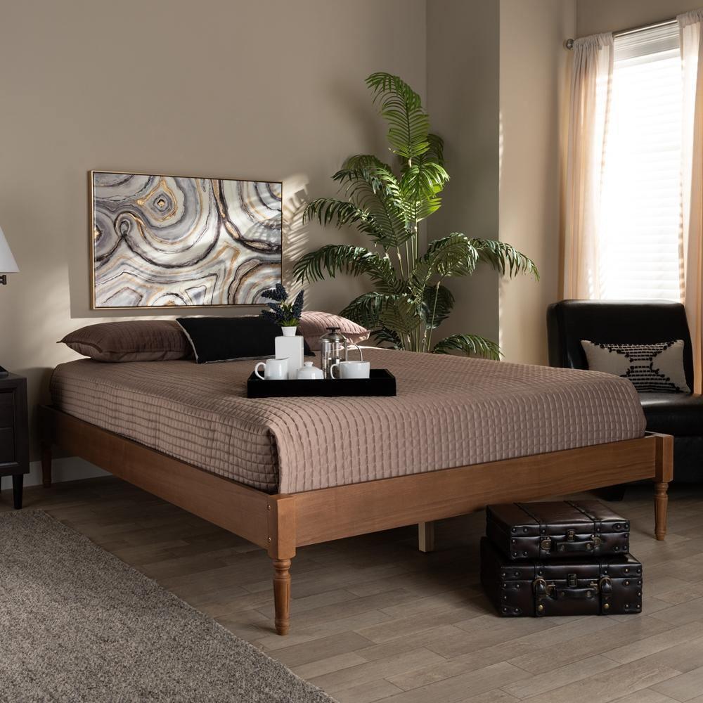 Colette French Bohemian Ash Walnut Finished Wood Full Size Platform Bed Frame FredCo