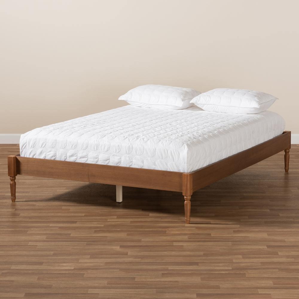 Colette French Bohemian Ash Walnut Finished Wood Queen Size Platform Bed Frame FredCo