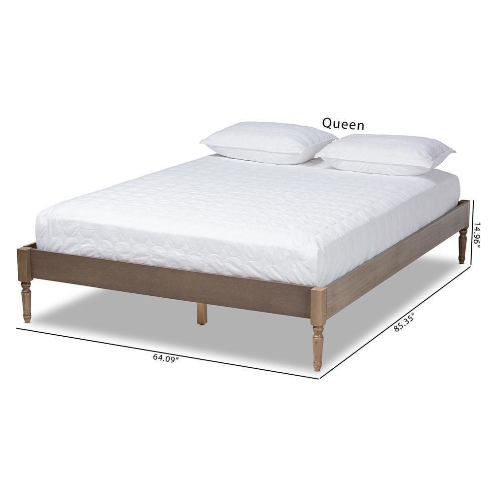 Colette French Bohemian Weathered Grey Oak Finished Wood Queen Size Platform Bed Frame FredCo