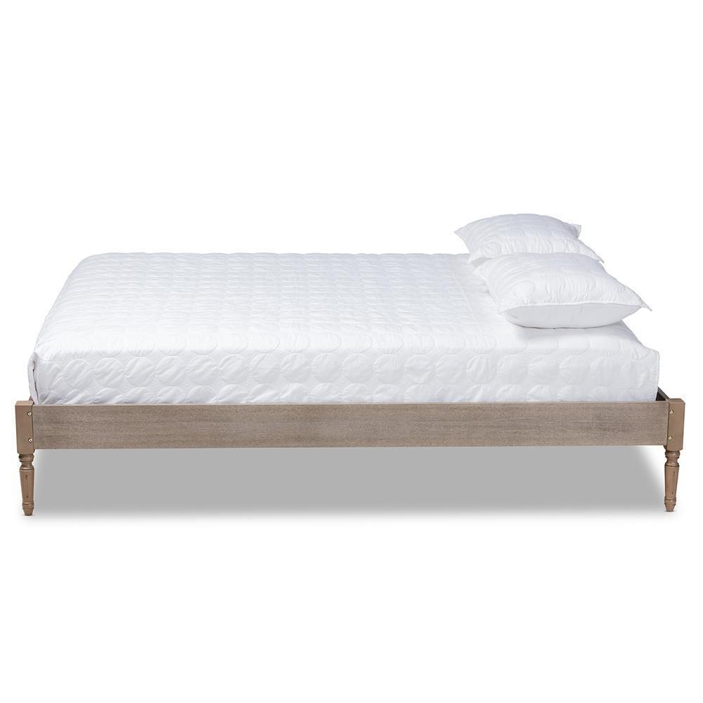Colette French Bohemian Weathered Grey Oak Finished Wood Queen Size Platform Bed Frame FredCo