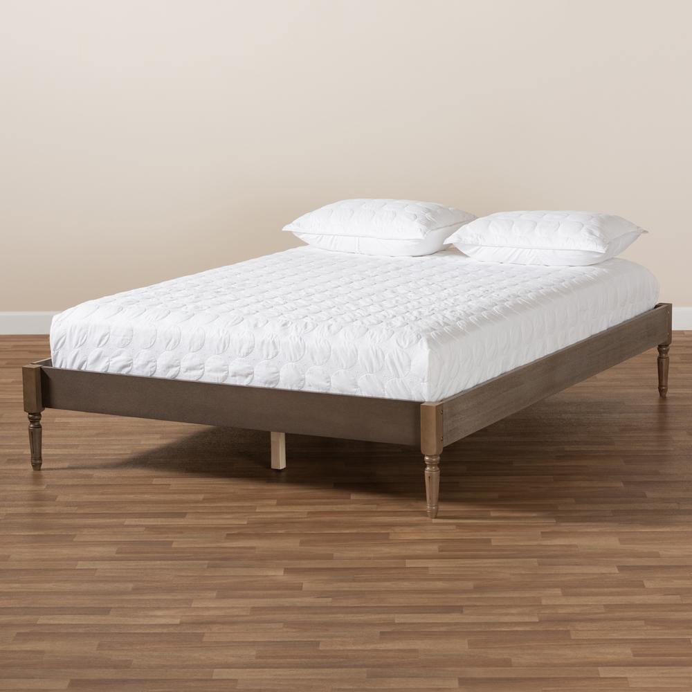 Colette French Bohemian Weathered Grey Oak Finished Wood Queen Size Platform Bed Frame FredCo