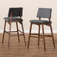 Colton Mid-Century Modern Dark Gray Fabric Upholstered and Walnut-Finished Wood Bar Stool Set of 2 FredCo