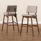 Colton Mid-Century Modern Light Gray Fabric Upholstered and Walnut-Finished Wood Bar Stool Set of 2 FredCo