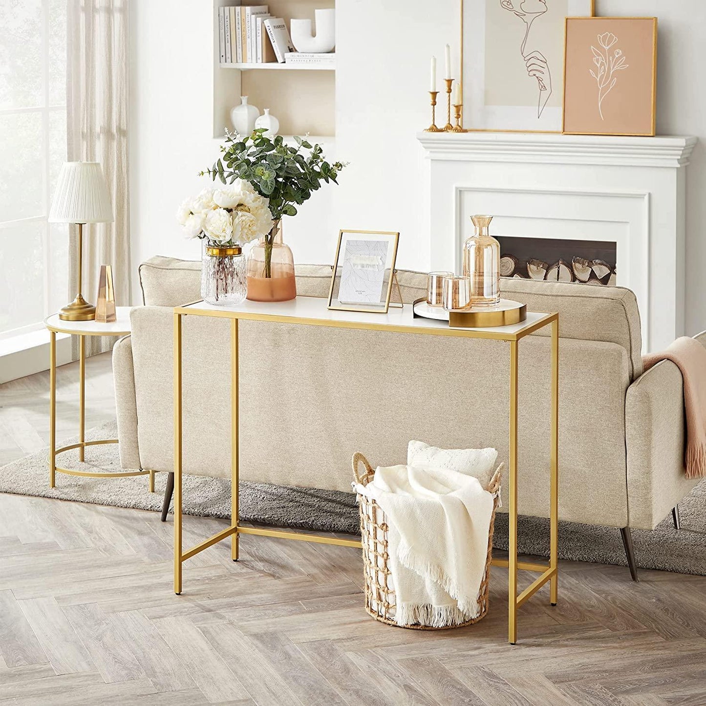 Console Sofa Table with Steel Frame and Glass FredCo