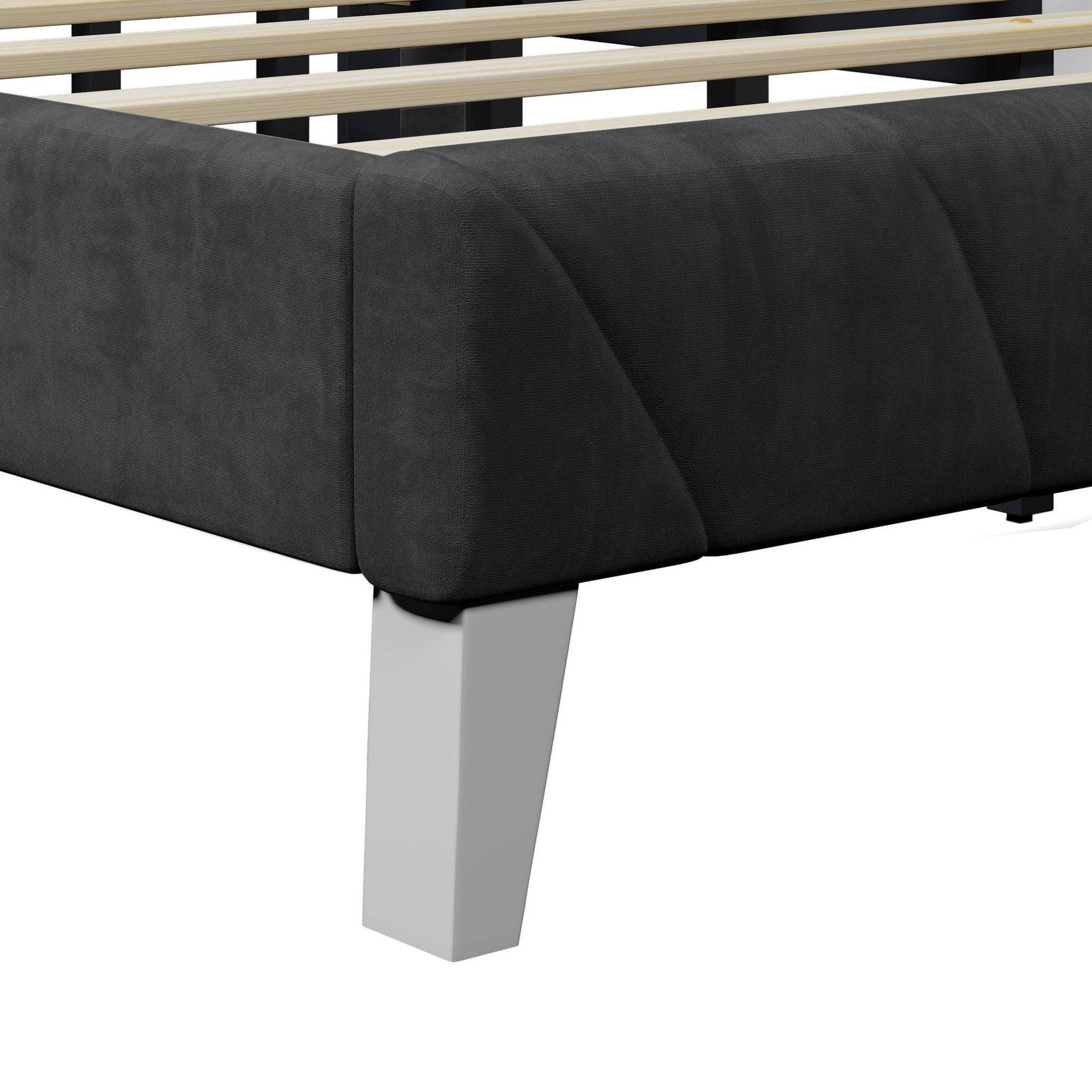 Contemporary Velvet Upholstered Bed Frame with Channel Tufting and Nailhead Trim, Queen, Black FredCo