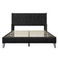Contemporary Velvet Upholstered Bed Frame with Channel Tufting and Nailhead Trim, Queen, Black FredCo