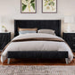 Contemporary Velvet Upholstered Bed Frame with Channel Tufting and Nailhead Trim, Queen, Black FredCo