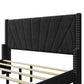 Contemporary Velvet Upholstered Bed Frame with Channel Tufting and Nailhead Trim, Queen, Black FredCo