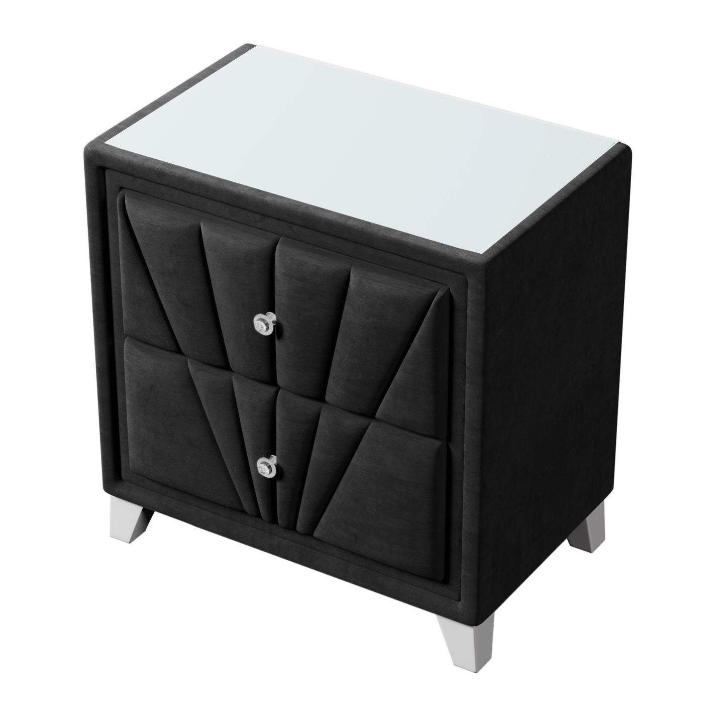 Contemporary Velvet Upholstered Glass Top Nightstand FredCo