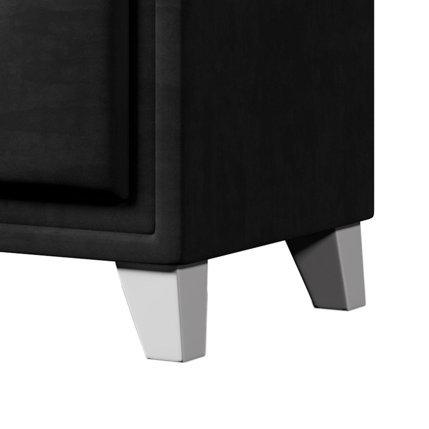 Contemporary Velvet Upholstered Glass Top Nightstand FredCo