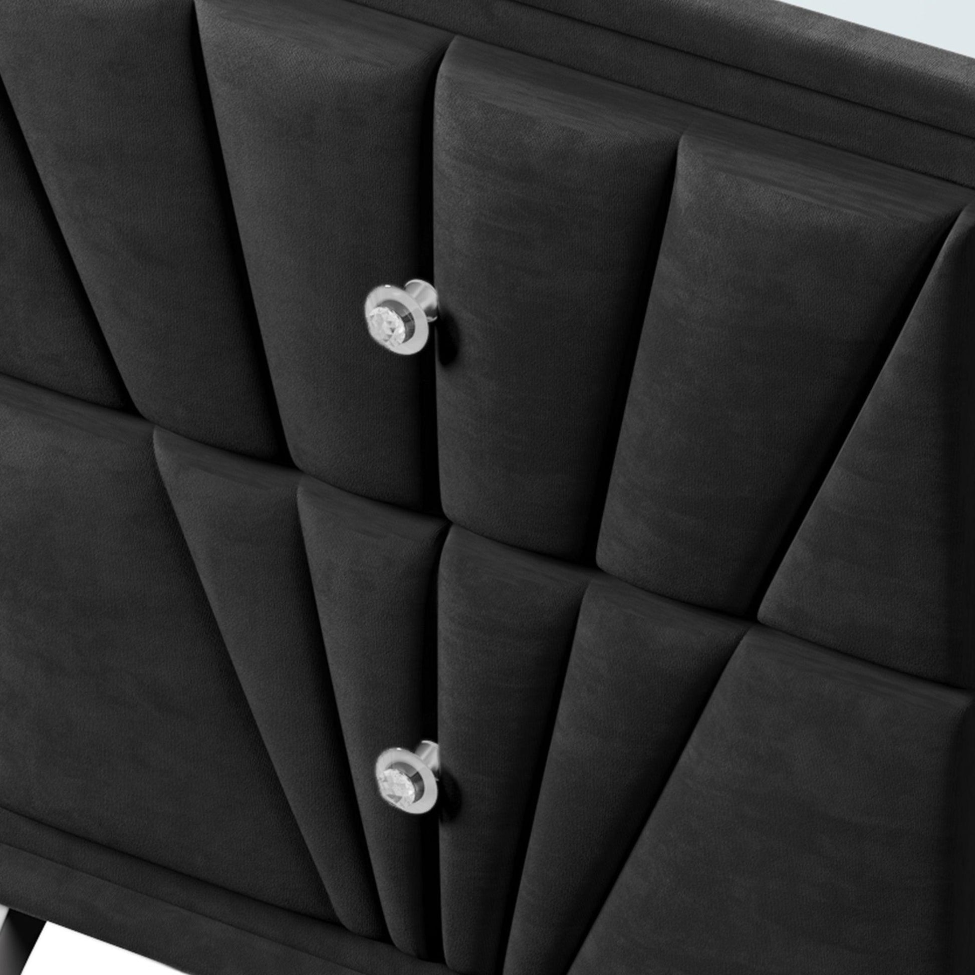 Contemporary Velvet Upholstered Glass Top Nightstand FredCo
