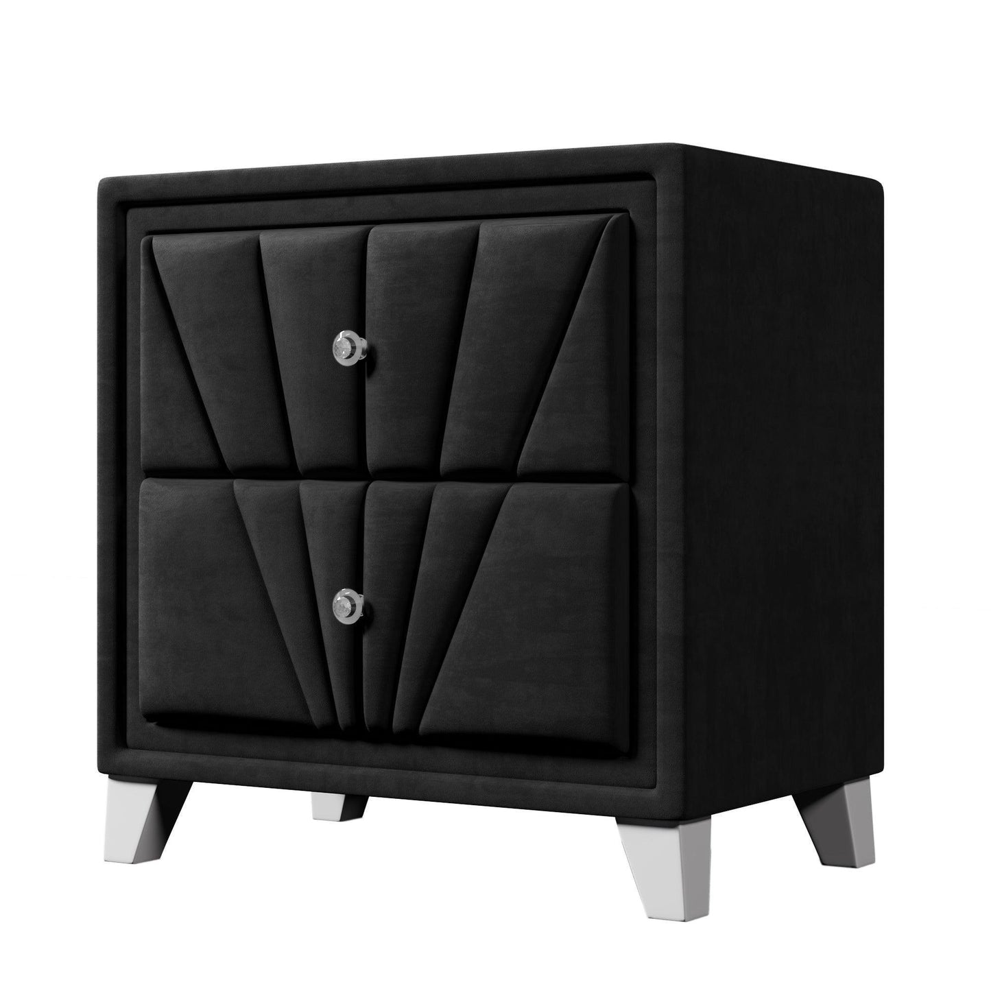 Contemporary Velvet Upholstered Glass Top Nightstand FredCo