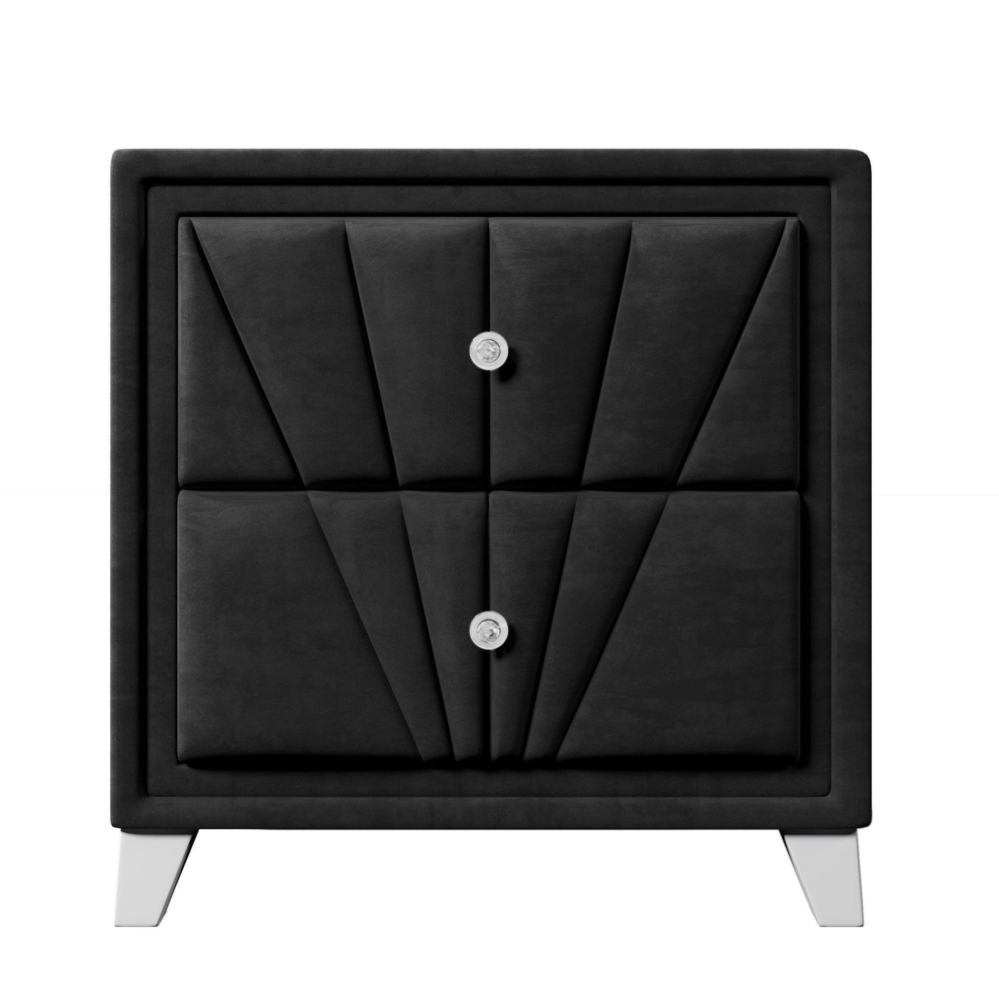Contemporary Velvet Upholstered Glass Top Nightstand FredCo