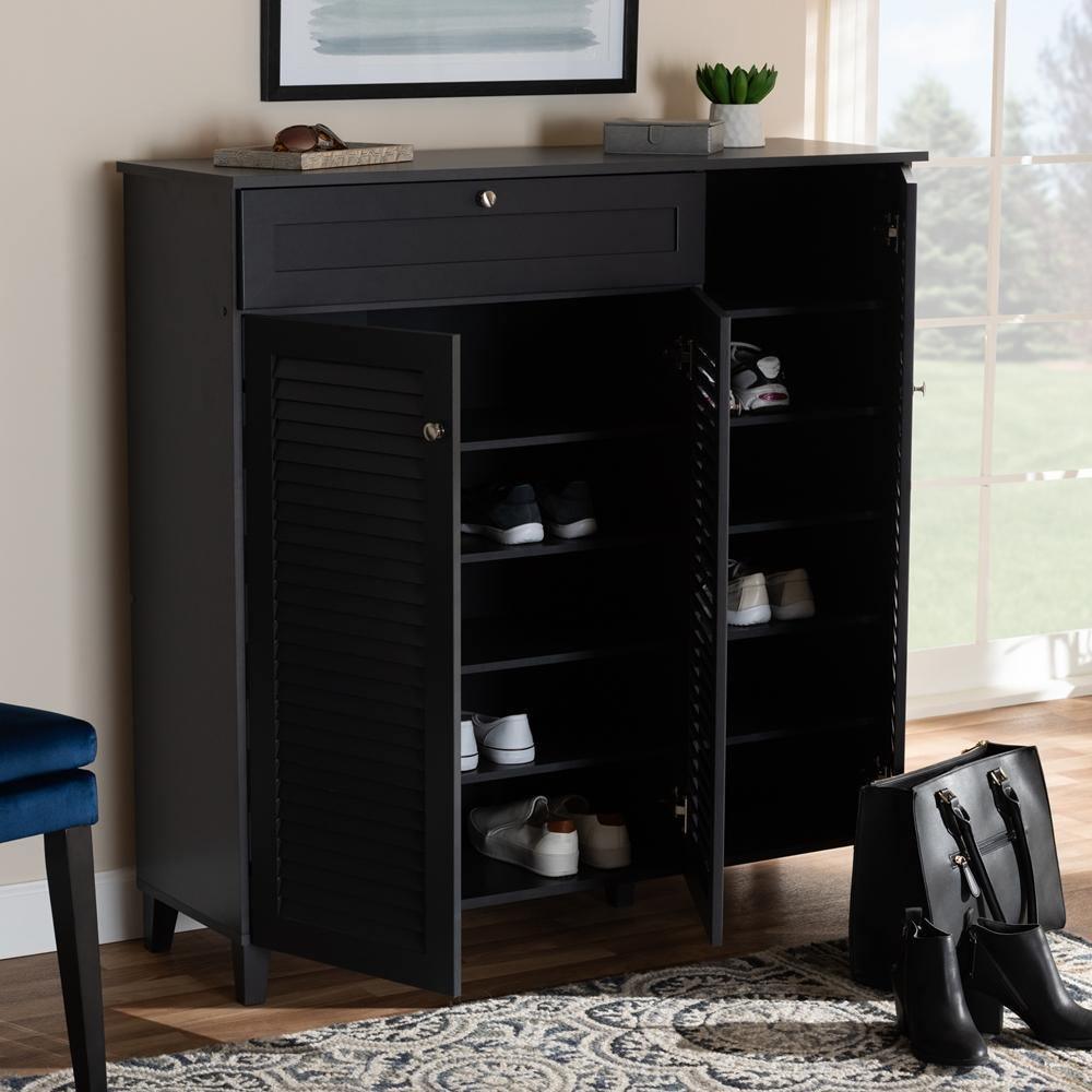 Coolidge Modern and Contemporary Dark Grey Finished 11-Shelf Wood Shoe Storage Cabinet with Drawer FredCo