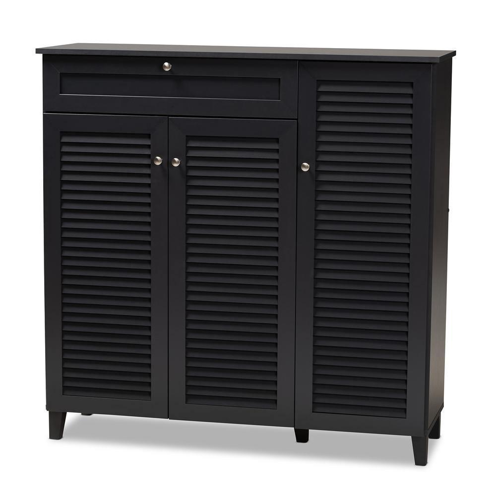 Coolidge Modern and Contemporary Dark Grey Finished 11-Shelf Wood Shoe Storage Cabinet with Drawer FredCo