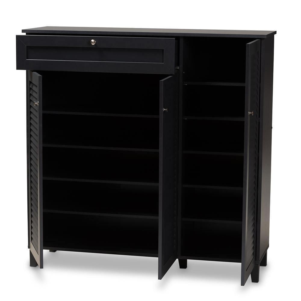 Coolidge Modern and Contemporary Dark Grey Finished 11-Shelf Wood Shoe Storage Cabinet with Drawer FredCo