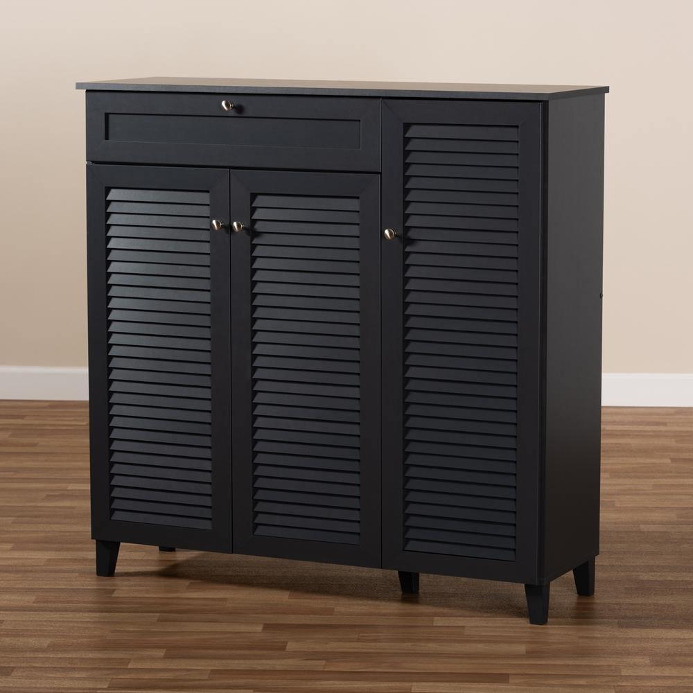 Coolidge Modern and Contemporary Dark Grey Finished 11-Shelf Wood Shoe Storage Cabinet with Drawer FredCo