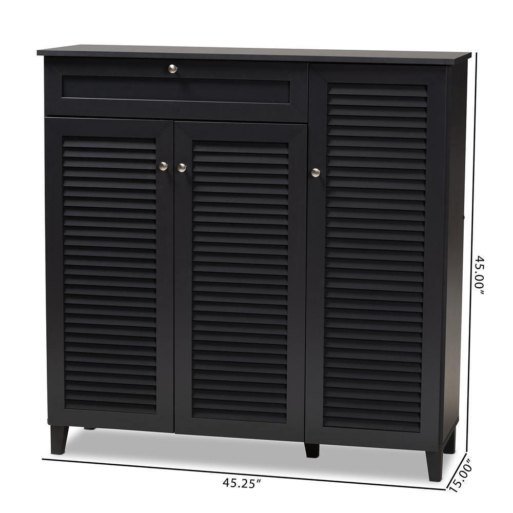 Coolidge Modern and Contemporary Dark Grey Finished 11-Shelf Wood Shoe Storage Cabinet with Drawer FredCo