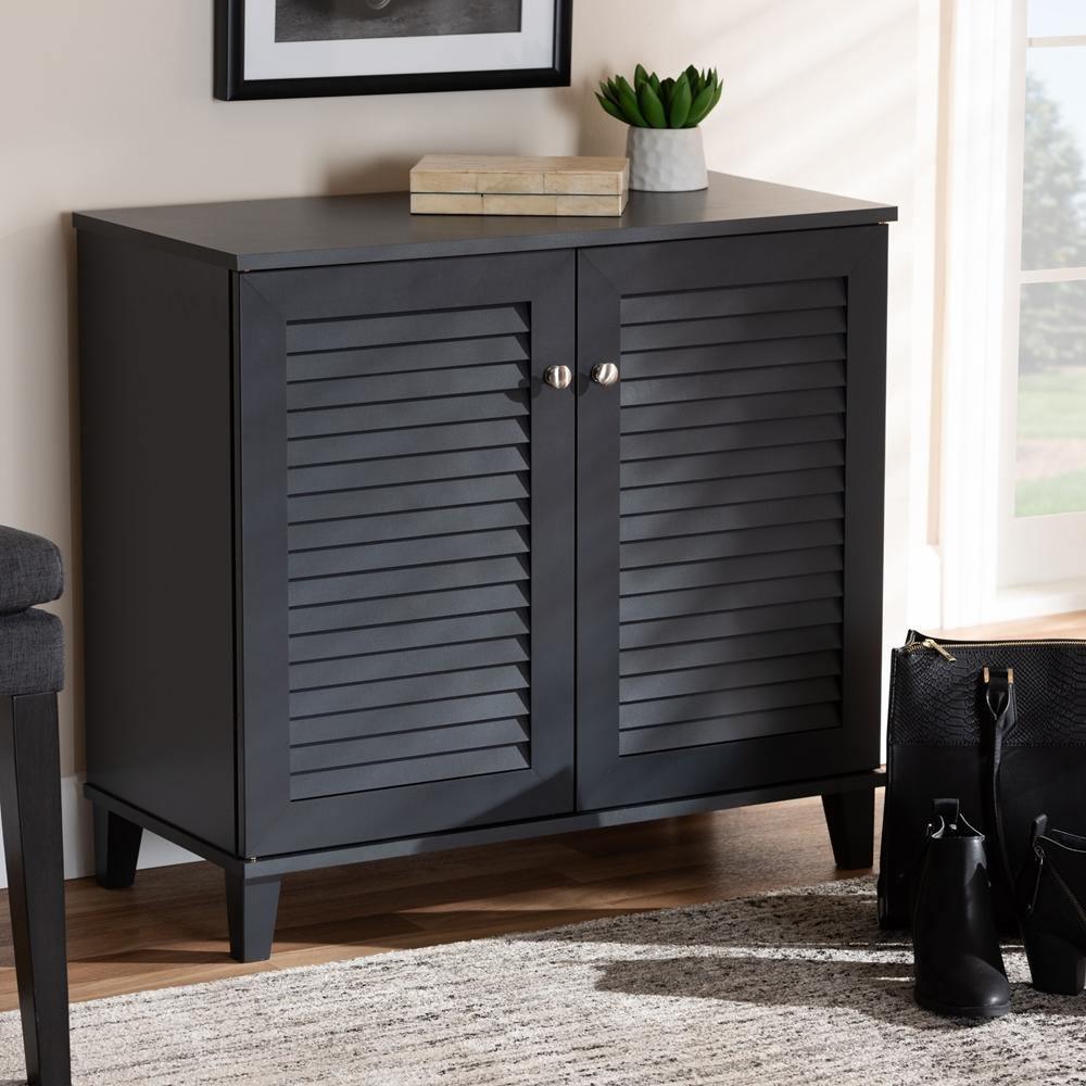 Coolidge Modern and Contemporary Dark Grey Finished 4-Shelf Wood Shoe Storage Cabinet FredCo