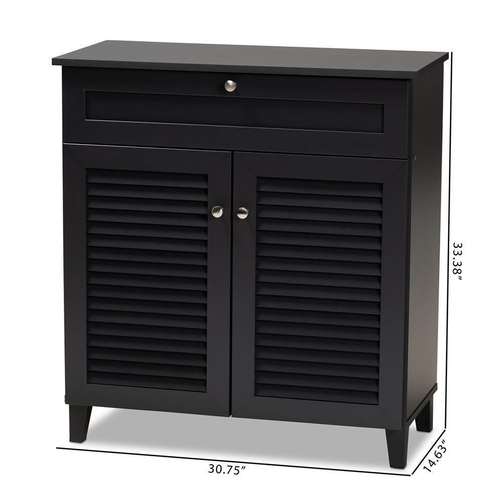 Coolidge Modern and Contemporary Dark Grey Finished 4-Shelf Wood Shoe Storage Cabinet with Drawer FredCo