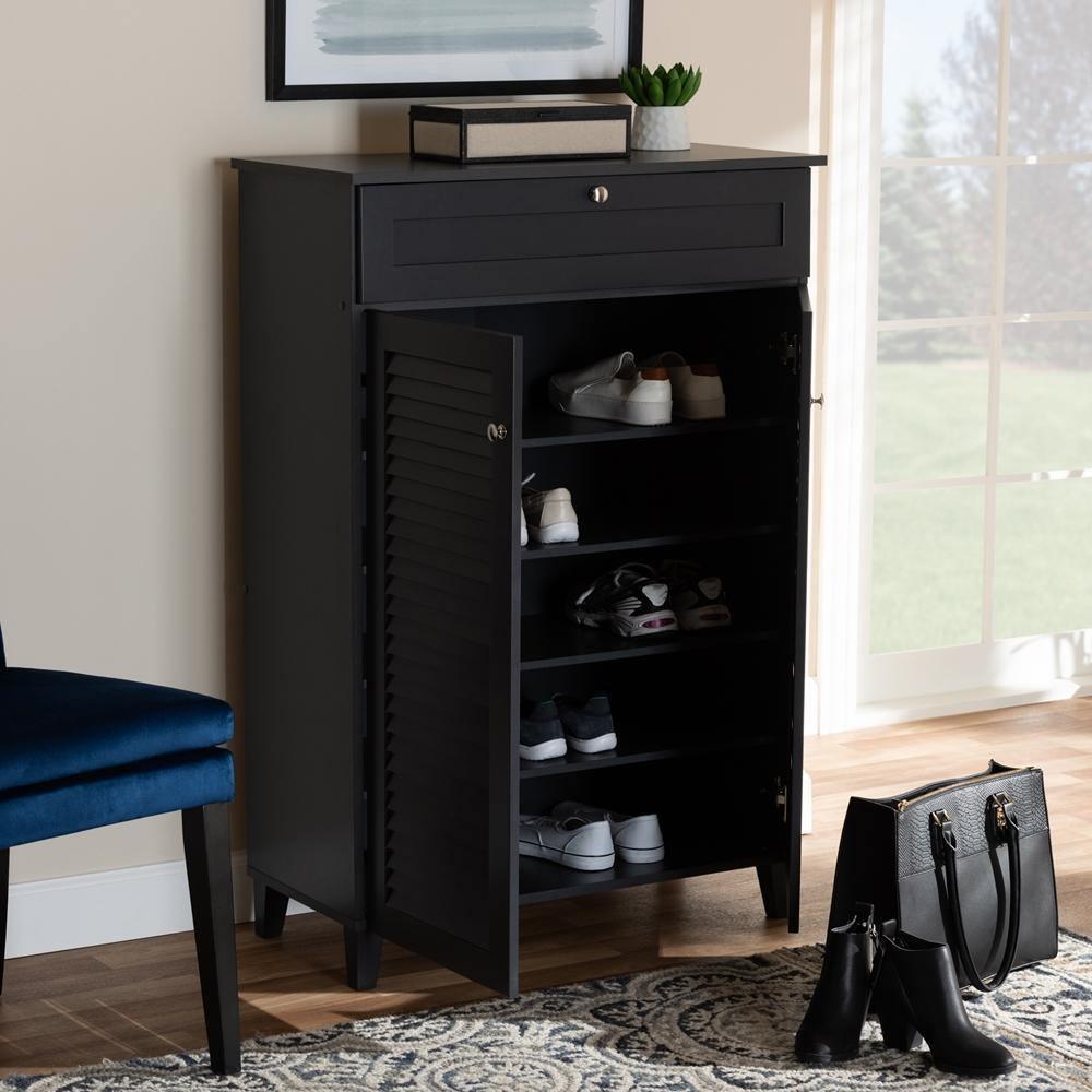 Coolidge Modern and Contemporary Dark Grey Finished 5-Shelf Wood Shoe Storage Cabinet with Drawer FredCo