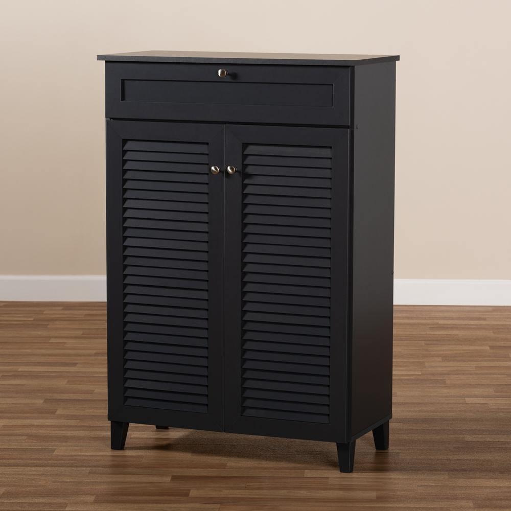 Coolidge Modern and Contemporary Dark Grey Finished 5-Shelf Wood Shoe Storage Cabinet with Drawer FredCo