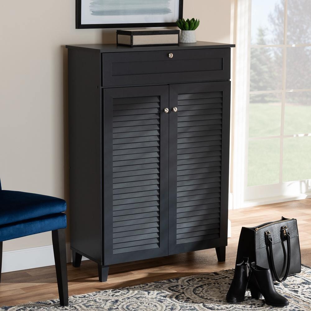Coolidge Modern and Contemporary Dark Grey Finished 5-Shelf Wood Shoe Storage Cabinet with Drawer FredCo