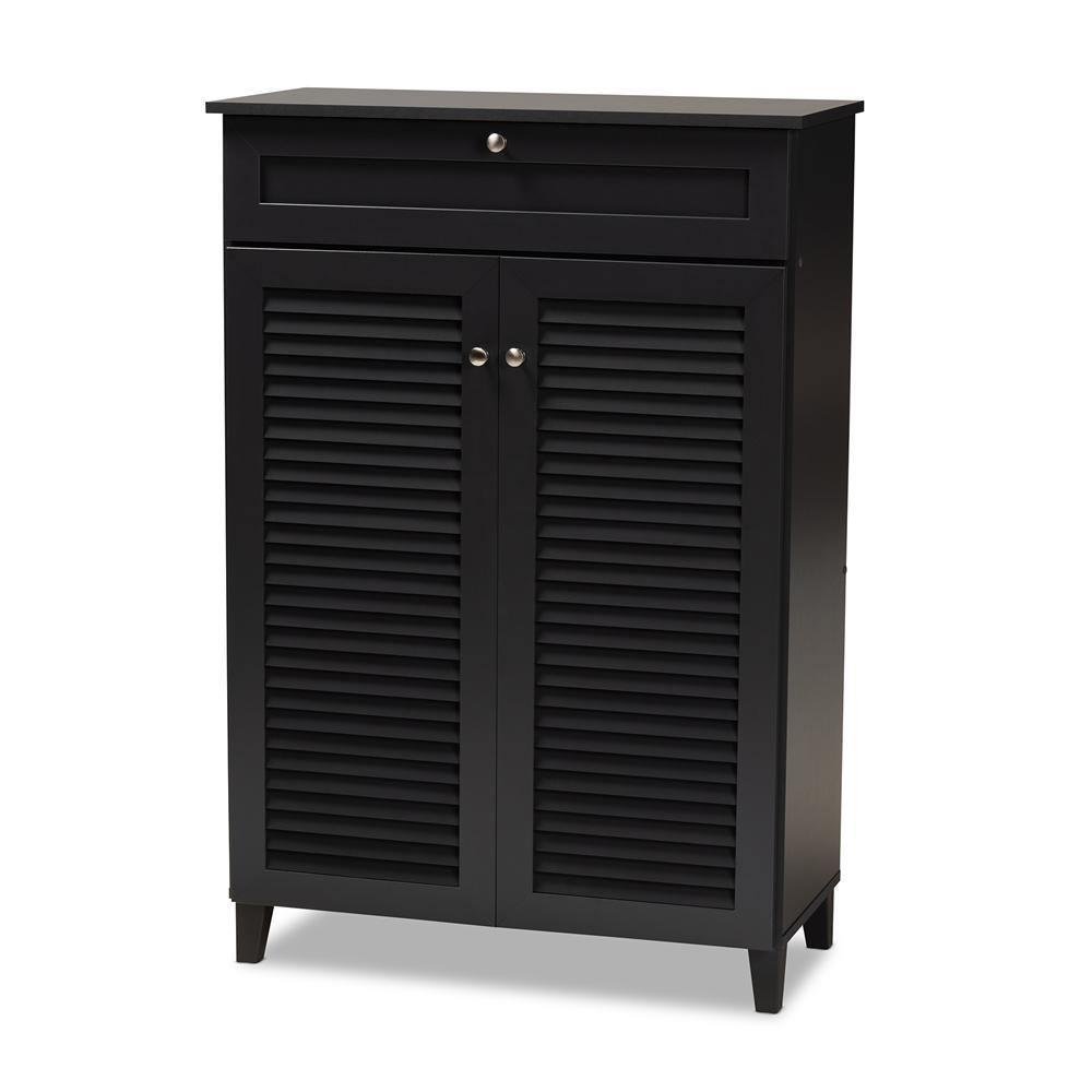 Coolidge Modern and Contemporary Dark Grey Finished 5-Shelf Wood Shoe Storage Cabinet with Drawer FredCo
