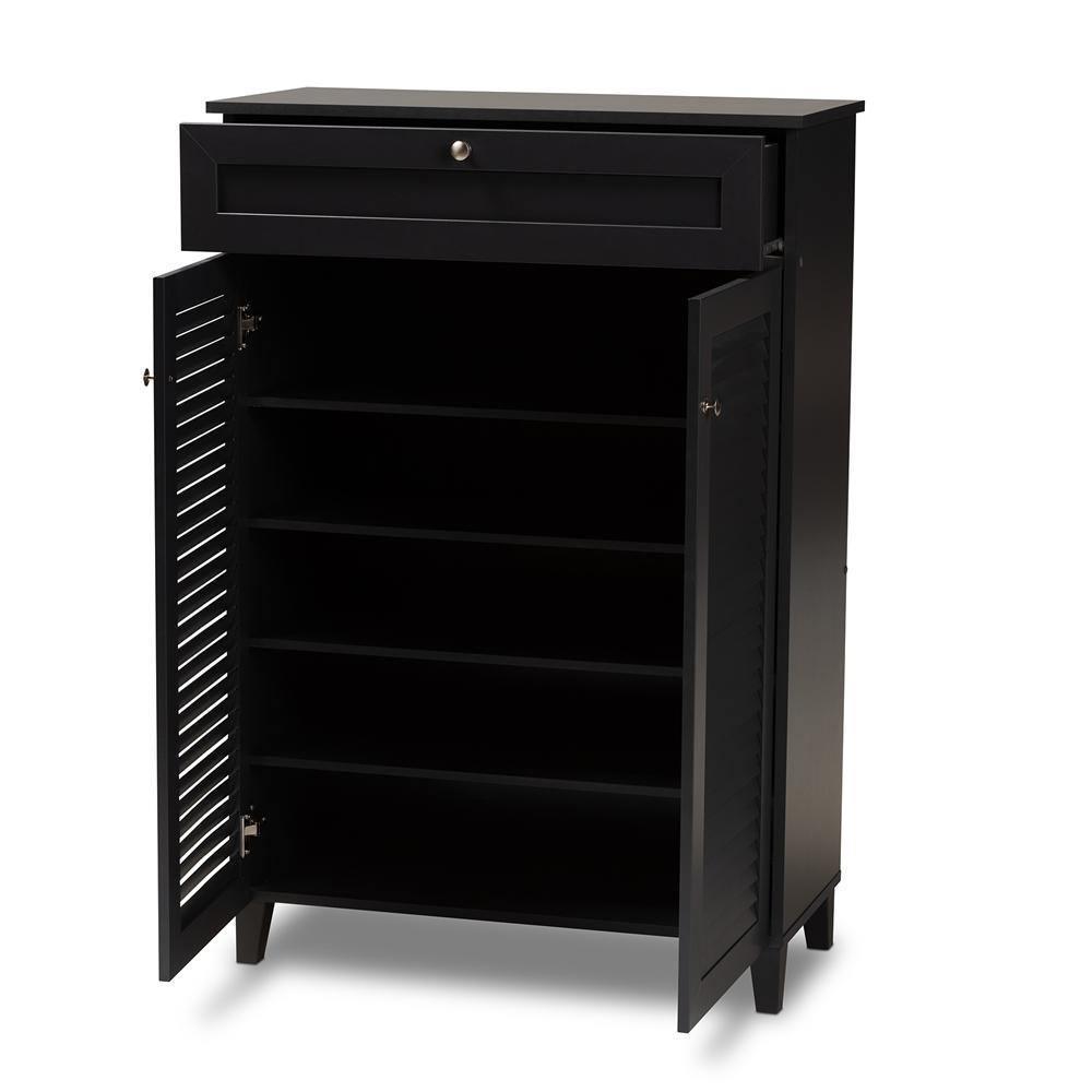 Coolidge Modern and Contemporary Dark Grey Finished 5-Shelf Wood Shoe Storage Cabinet with Drawer FredCo