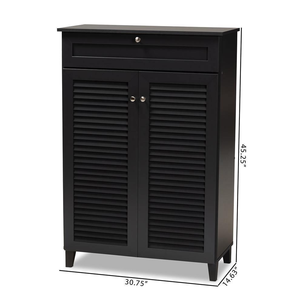 Coolidge Modern and Contemporary Dark Grey Finished 5-Shelf Wood Shoe Storage Cabinet with Drawer FredCo