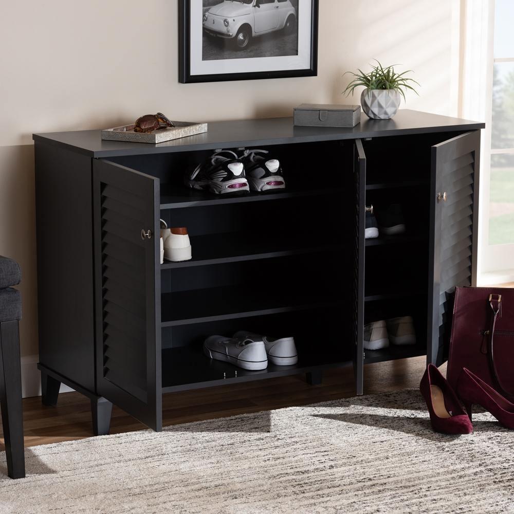 Coolidge Modern and Contemporary Dark Grey Finished 8-Shelf Wood Shoe Storage Cabinet FredCo