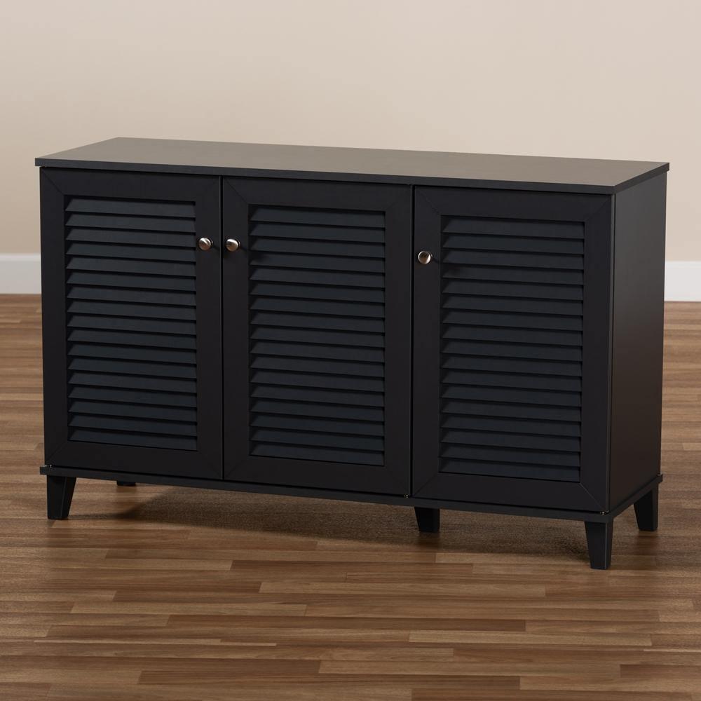 Coolidge Modern and Contemporary Dark Grey Finished 8-Shelf Wood Shoe Storage Cabinet FredCo