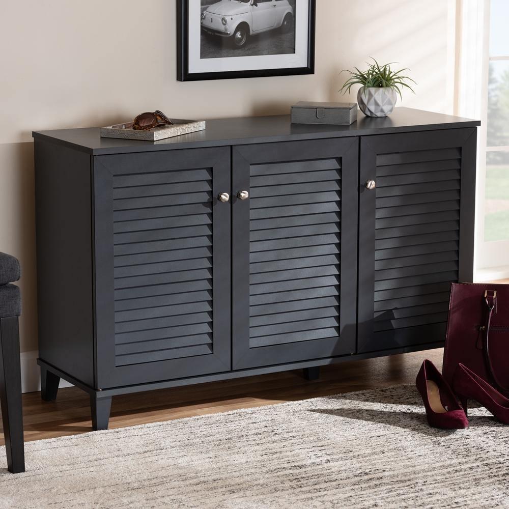 Coolidge Modern and Contemporary Dark Grey Finished 8-Shelf Wood Shoe Storage Cabinet FredCo