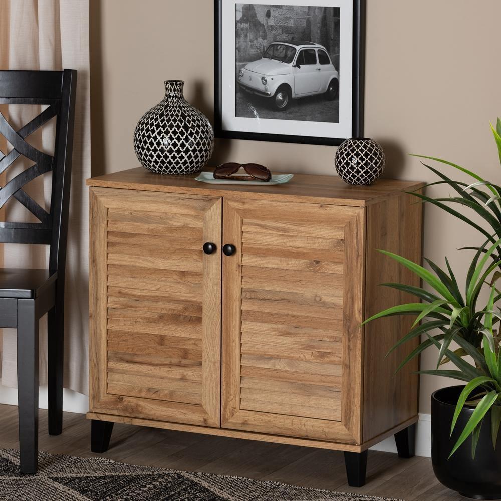 Coolidge Modern and Contemporary Oak Brown Finished Wood 2-Door Shoe Storage Cabinet FredCo