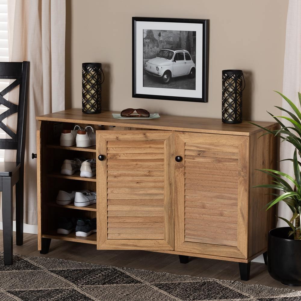 Coolidge Modern and Contemporary Oak Brown Finished Wood 3-Door Shoe Storage Cabinet FredCo