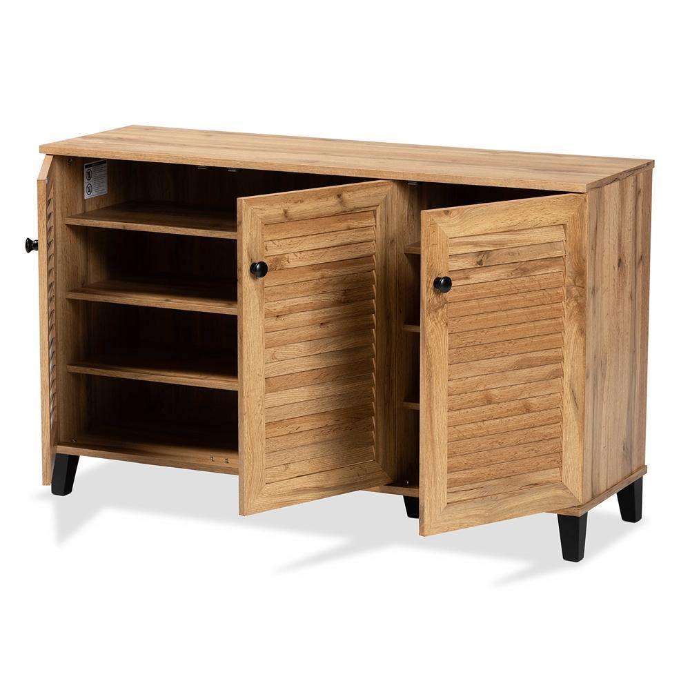 Coolidge Modern and Contemporary Oak Brown Finished Wood 3-Door Shoe Storage Cabinet FredCo