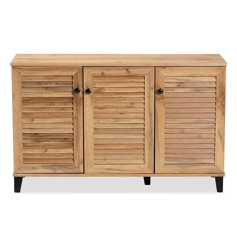 Coolidge Modern and Contemporary Oak Brown Finished Wood 3-Door Shoe Storage Cabinet FredCo