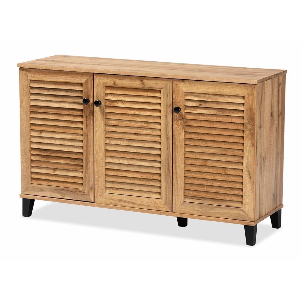 Coolidge Modern and Contemporary Oak Brown Finished Wood 3-Door Shoe Storage Cabinet FredCo