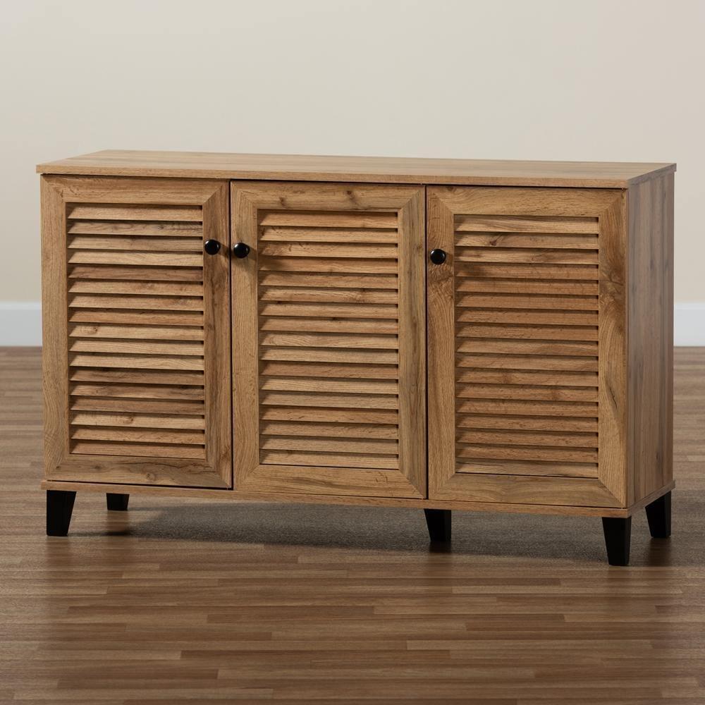 Coolidge Modern and Contemporary Oak Brown Finished Wood 3-Door Shoe Storage Cabinet FredCo