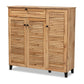 Coolidge Modern and Contemporary Oak Brown Finished Wood 3-Door Shoe Storage Cabinet with Drawer FredCo