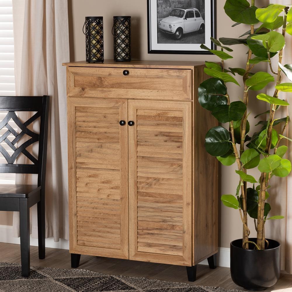 Coolidge Modern and Contemporary Oak Brown Finished Wood 5-Shelf Shoe Storage Cabinet FredCo
