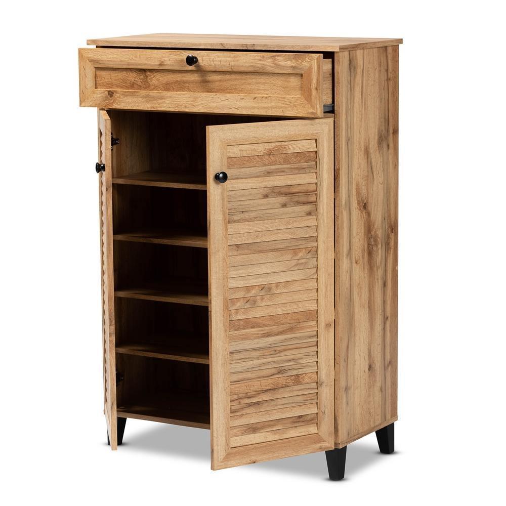 Coolidge Modern and Contemporary Oak Brown Finished Wood 5-Shelf Shoe Storage Cabinet FredCo