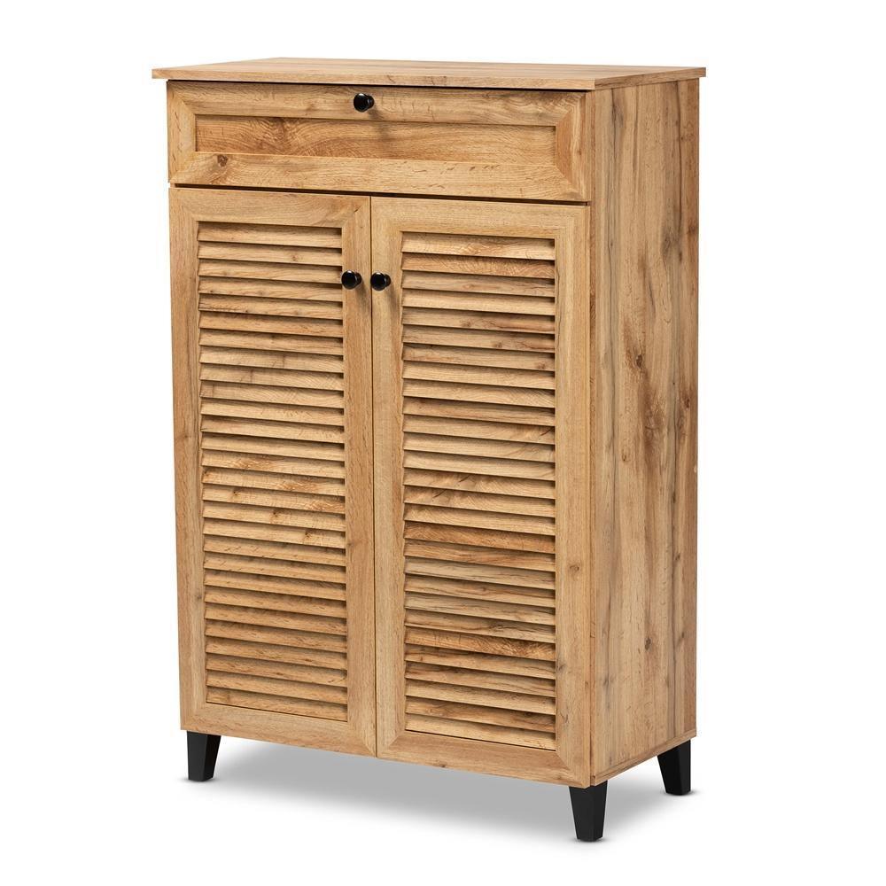 Coolidge Modern and Contemporary Oak Brown Finished Wood 5-Shelf Shoe Storage Cabinet FredCo